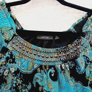 Blouse Size M Y2K Glam Boho Beaded Paisley Going-Out Top Eclectic Elegance Luxe